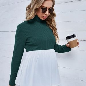 Dark green and white long sleeved maternity shirt
